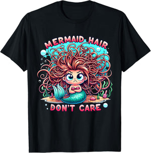 Mermaid Hair Don't Care Core Clothes Cute Women Girls Teens T-Shirt - T-Shirt | Black