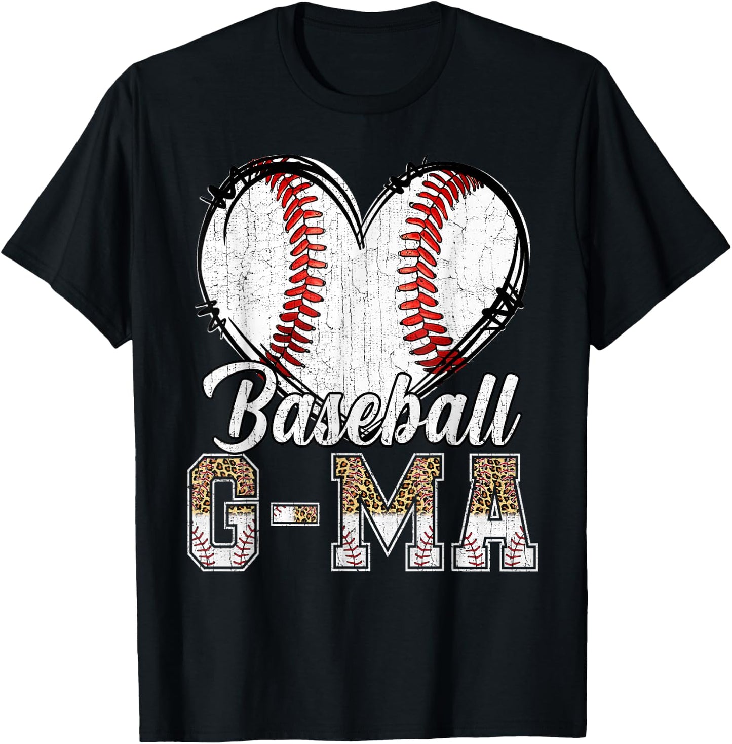 Softball Baseball G-ma Heart Leopard Print Mother's Day T-Shirt - T-Shirt | Black