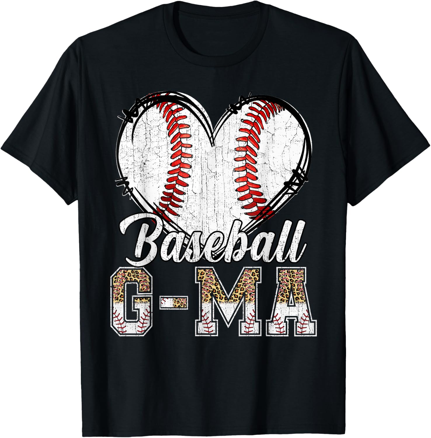 Softball Baseball G-ma Heart Leopard Print Mother's Day T-Shirt - T-Shirt | Black