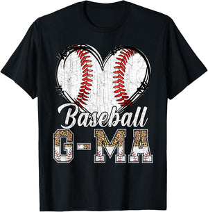Softball Baseball G-ma Heart Leopard Print Mother's Day T-Shirt - T-Shirt | Black