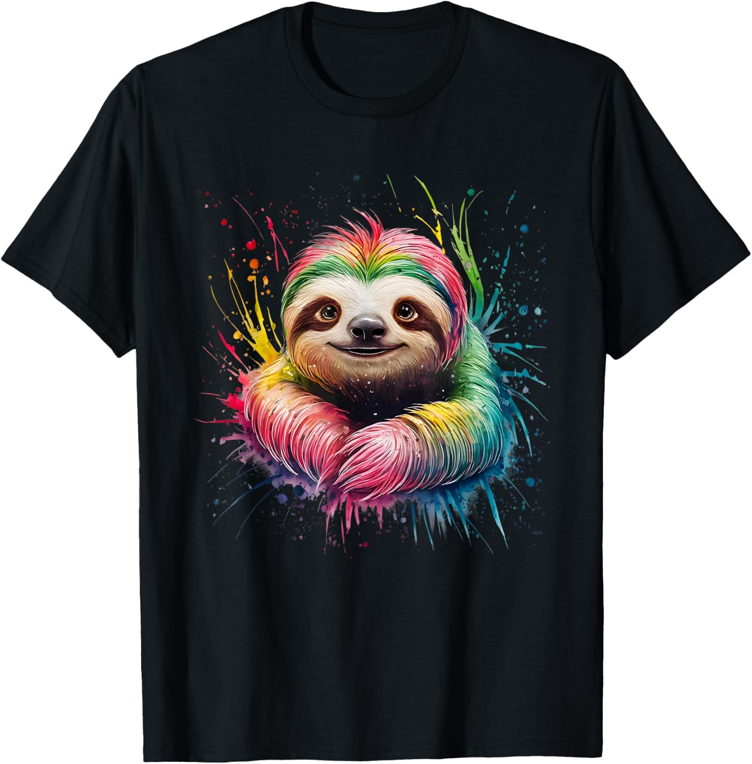 Sloth Men's Women's Colourful Watercolour Sloth T-Shirt - T-Shirt | Black
