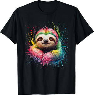 Sloth Men's Women's Colourful Watercolour Sloth T-Shirt - T-Shirt | Black