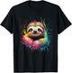 Sloth Men's Women's Colourful Watercolour Sloth T-Shirt - T-Shirt | Black