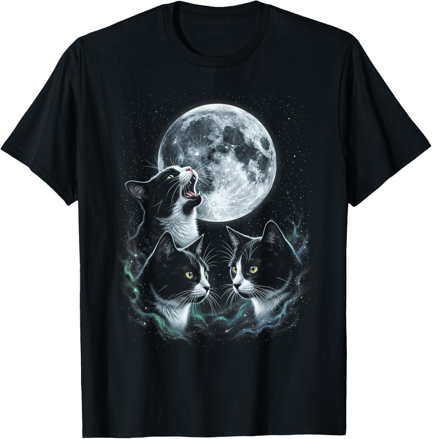 Howling At The Moon Tuxedo Cats T-Shirt - T-Shirt | Black