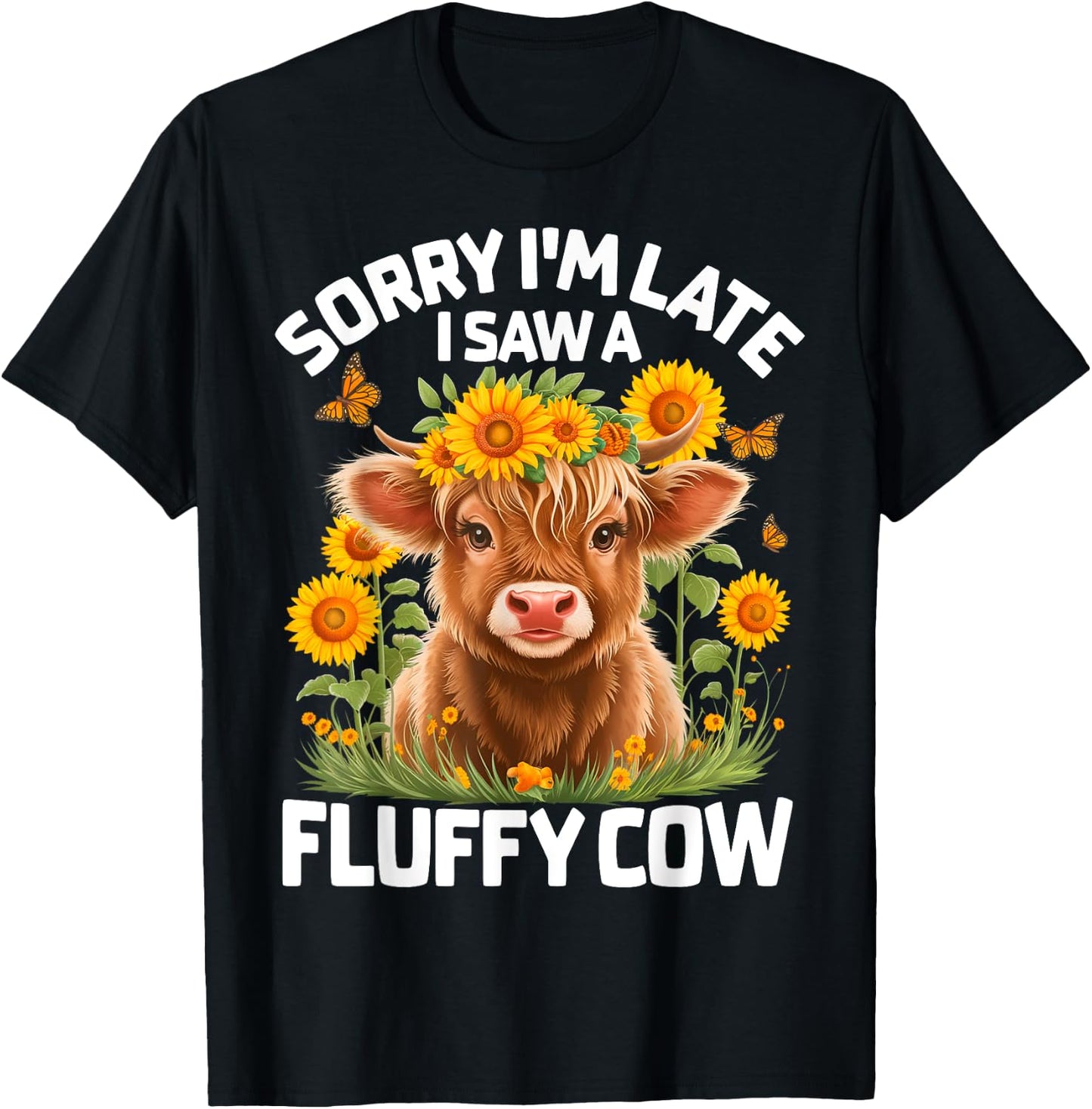Cute Fluffy Highland Cow Design for Cow Lovers T-Shirt - T-Shirt | Black