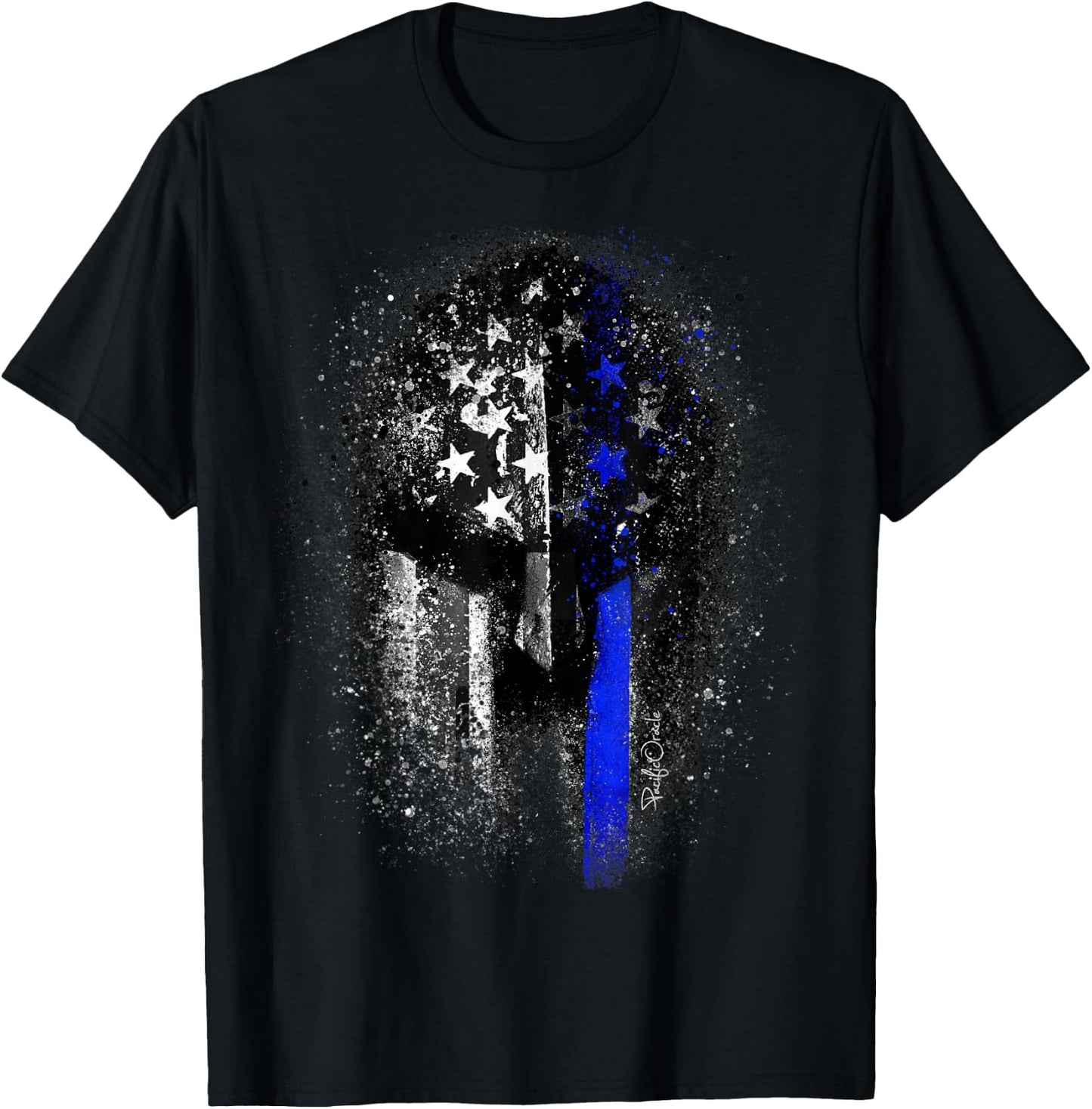 Epic Patriotic Spartan Flag Police Support Thin Blue Line T-Shirt - T-Shirt | Black
