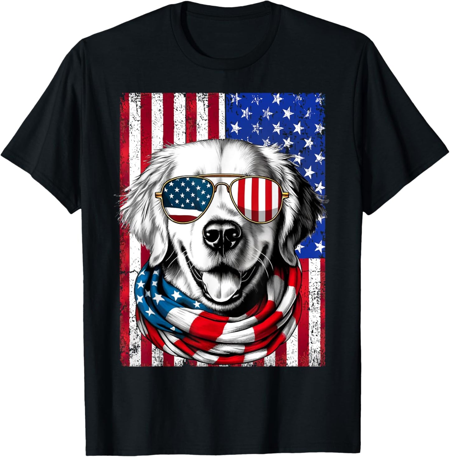 4th of July Golden Retriever Dog American Flag USA Patriotic Men T-Shirt - T-Shirt | Black