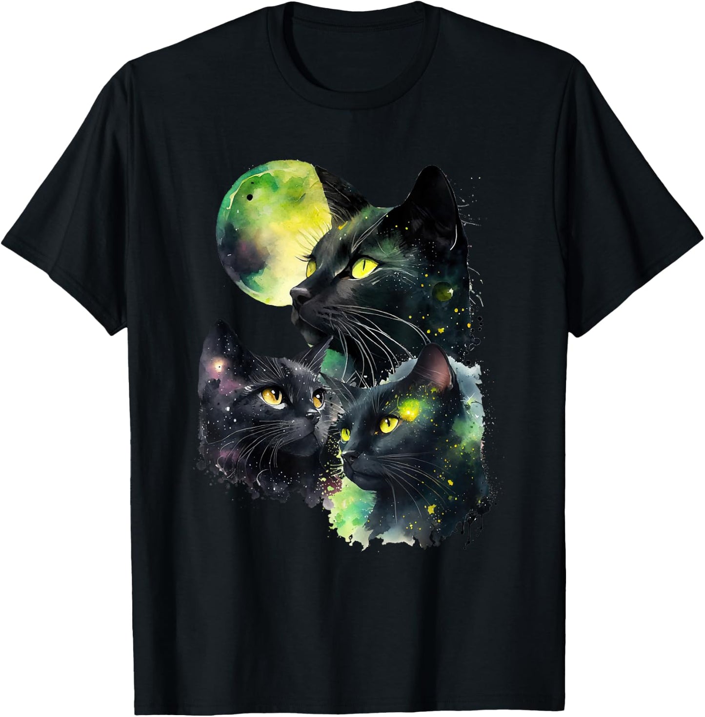 3 Black Cats and the Moon Vintage Style Cats Cute Kitty T-Shirt - T-Shirt | Black