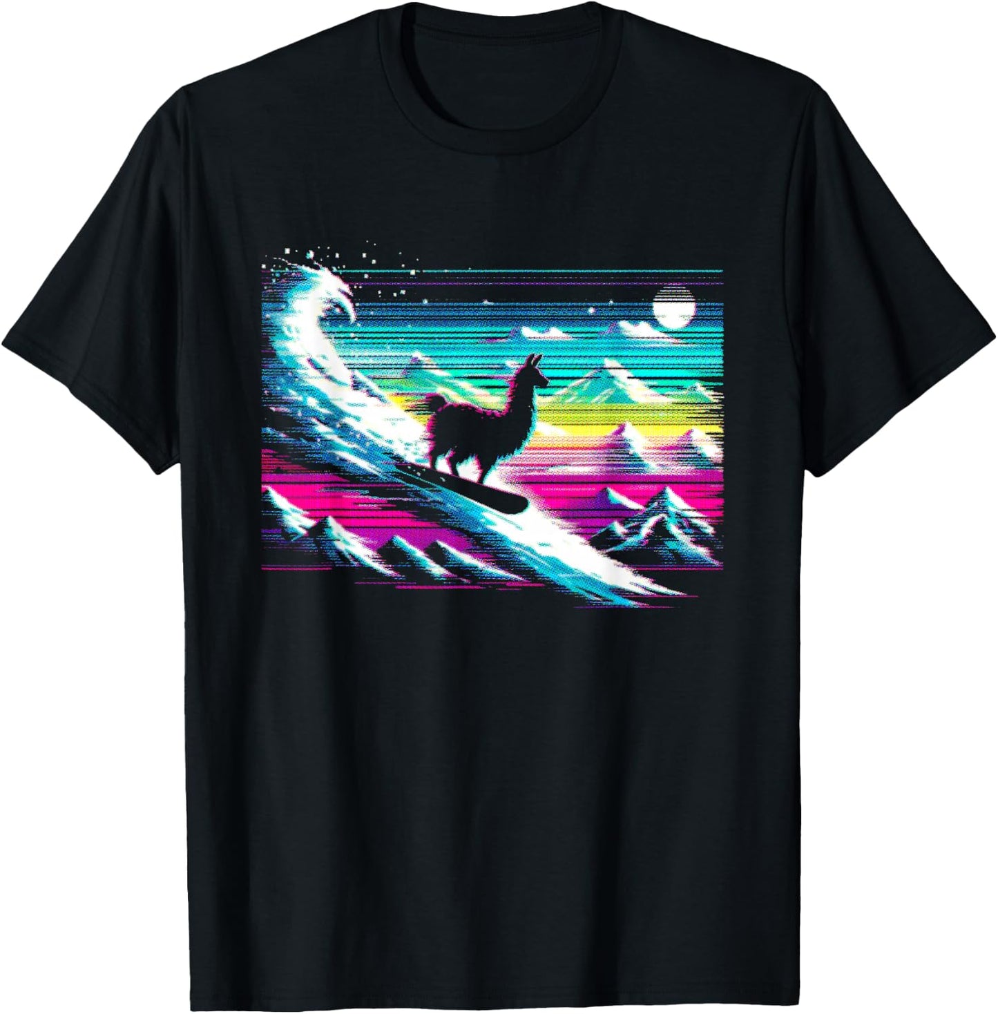 Llama Snowboarding Glitch - Funny Snowboard Lover T-Shirt - T-Shirt | Black