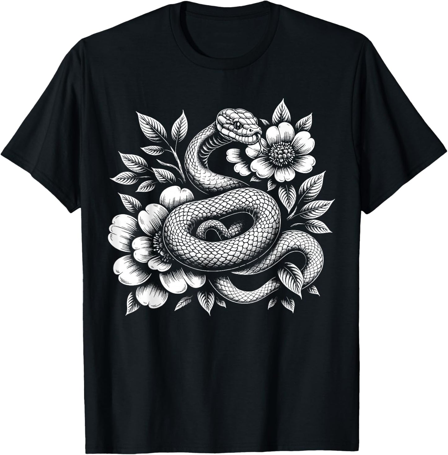 Snake Flowers T-Shirt - T-Shirt | Black