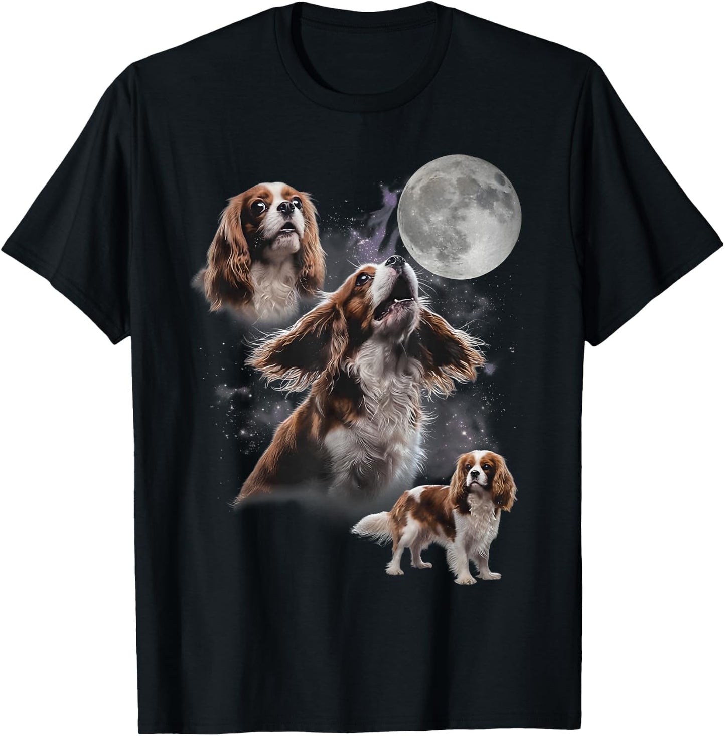 Cavalier King Charles Spaniel Howling At The Moon T-Shirt - T-Shirt | Black