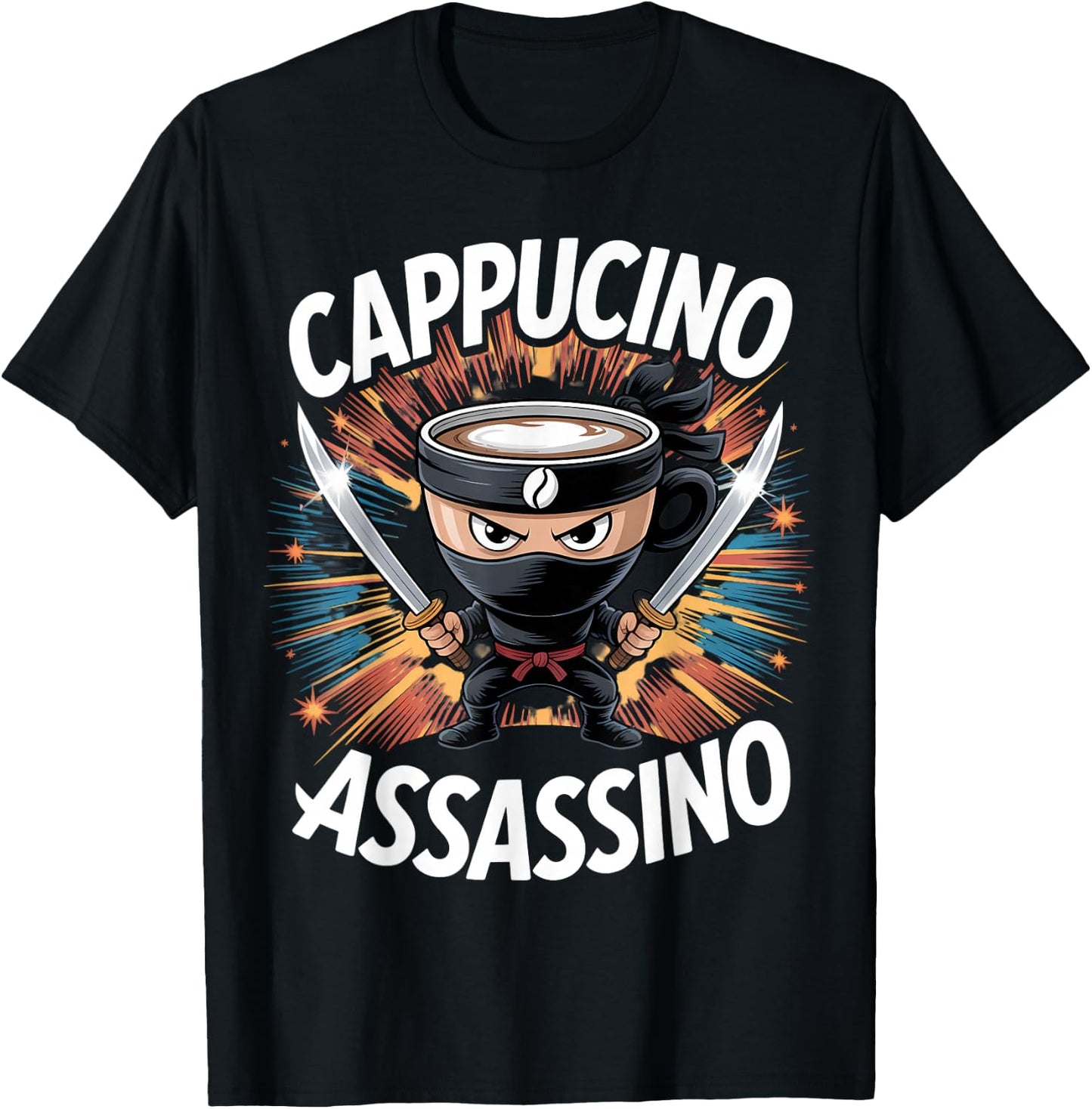 Cappuccino Assassino Brainrot Cafe Italian Assassin Meme T-Shirt - T-Shirt | Black