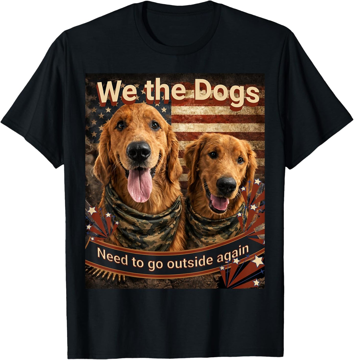 Funny Patriotic Golden Retrievers T-Shirt - T-Shirt | Black