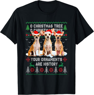 Cute Chihuahua Dog Oh Christmas Tree Ugly Xmas Women Kids T-Shirt - T-Shirt | Black