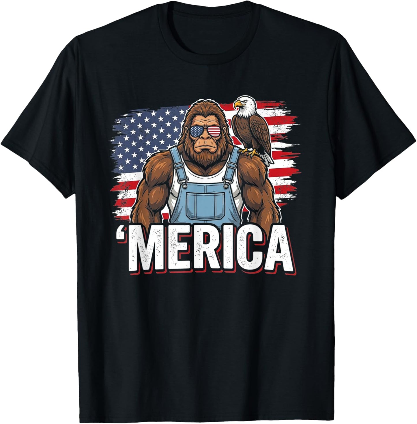 America Bigfoot Patriotic USA Eagle Sasquatch T-Shirt - T-Shirt | Black
