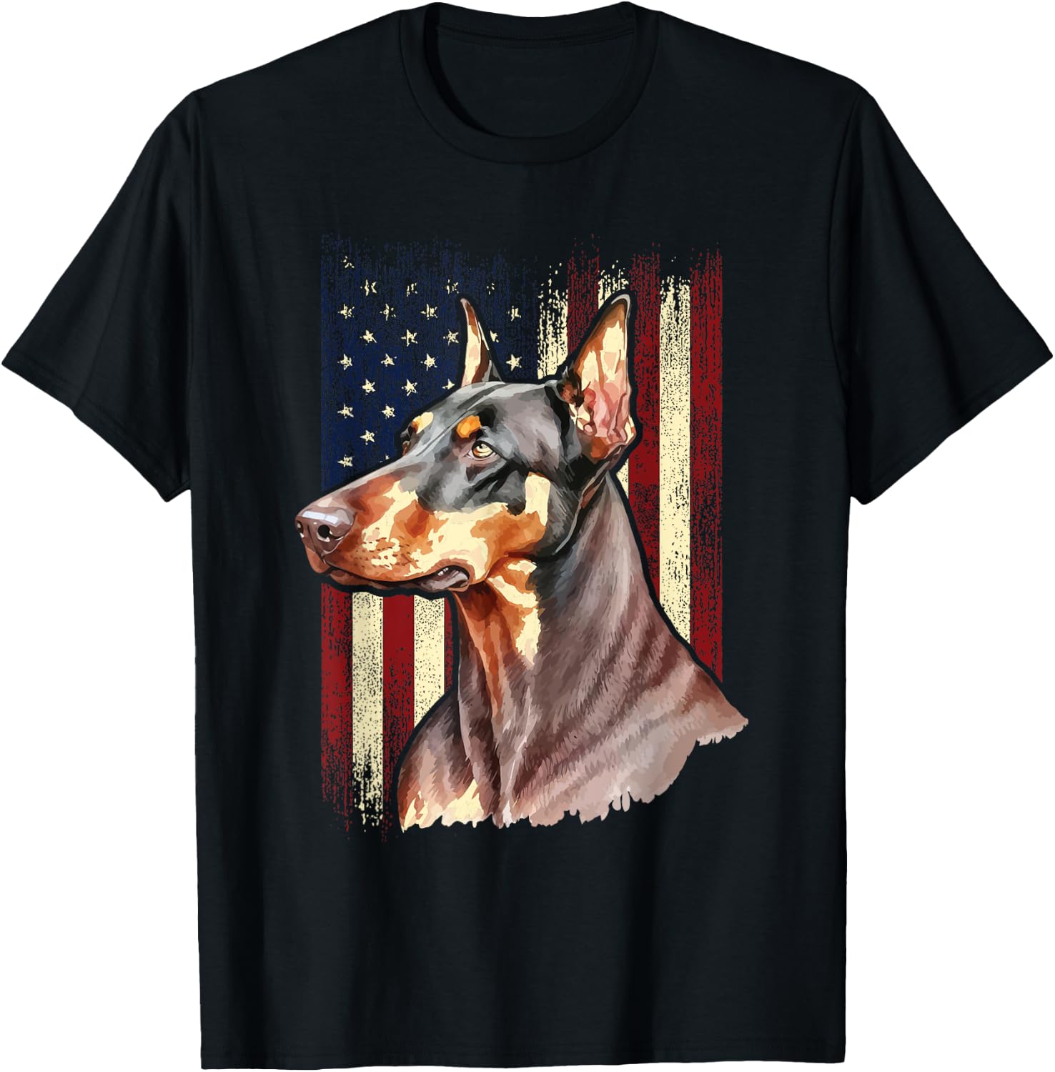 USA American Flag Doberman - Canine Pet Lover Dog Trainer T-Shirt - T-Shirt | Black
