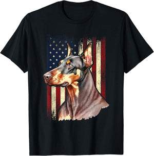 USA American Flag Doberman - Canine Pet Lover Dog Trainer T-Shirt - T-Shirt | Black