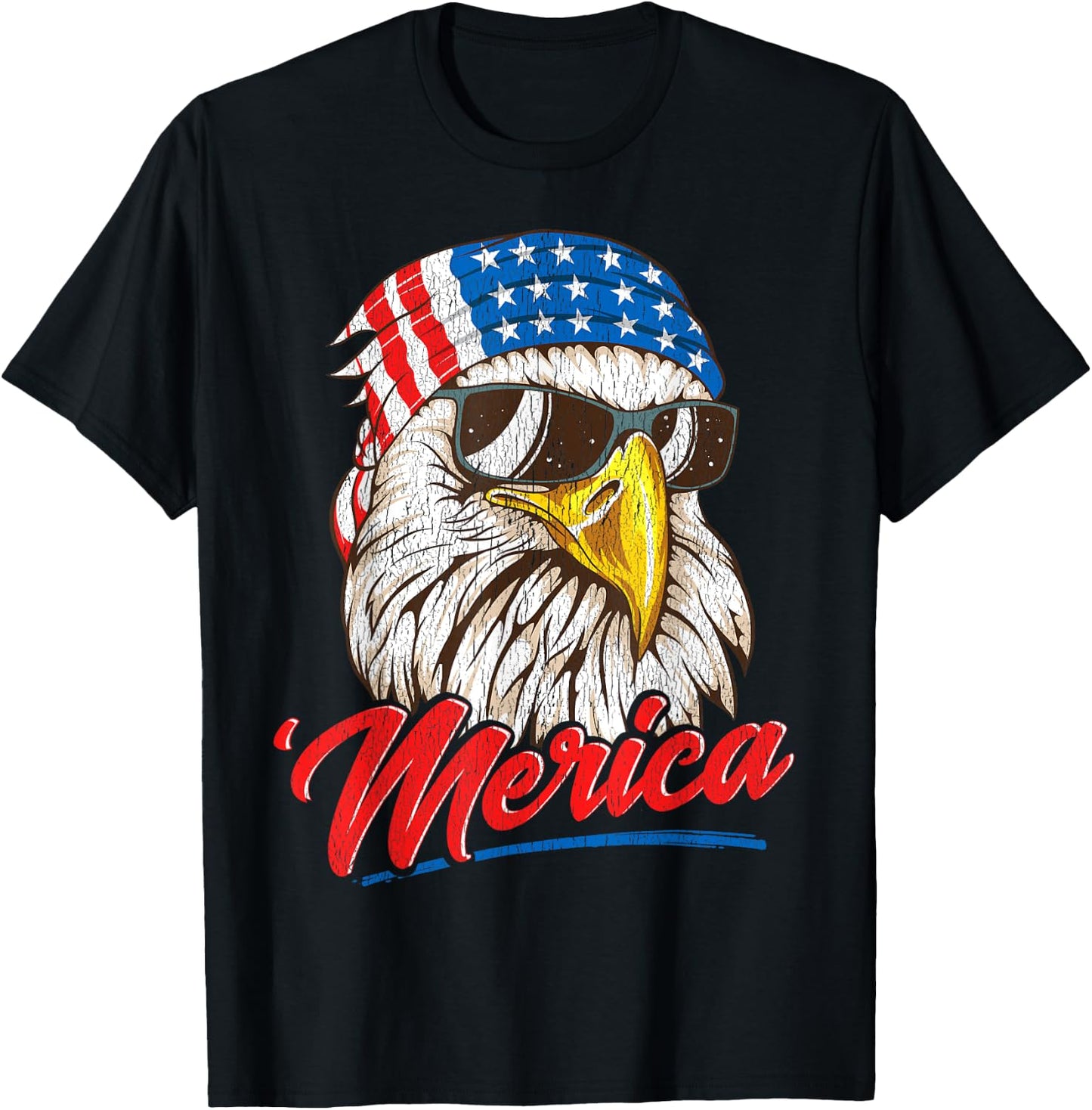 Bald Eagle Merica 80s Mullet Eagle America USA 4th of July Men T-Shirt - T-Shirt | Black