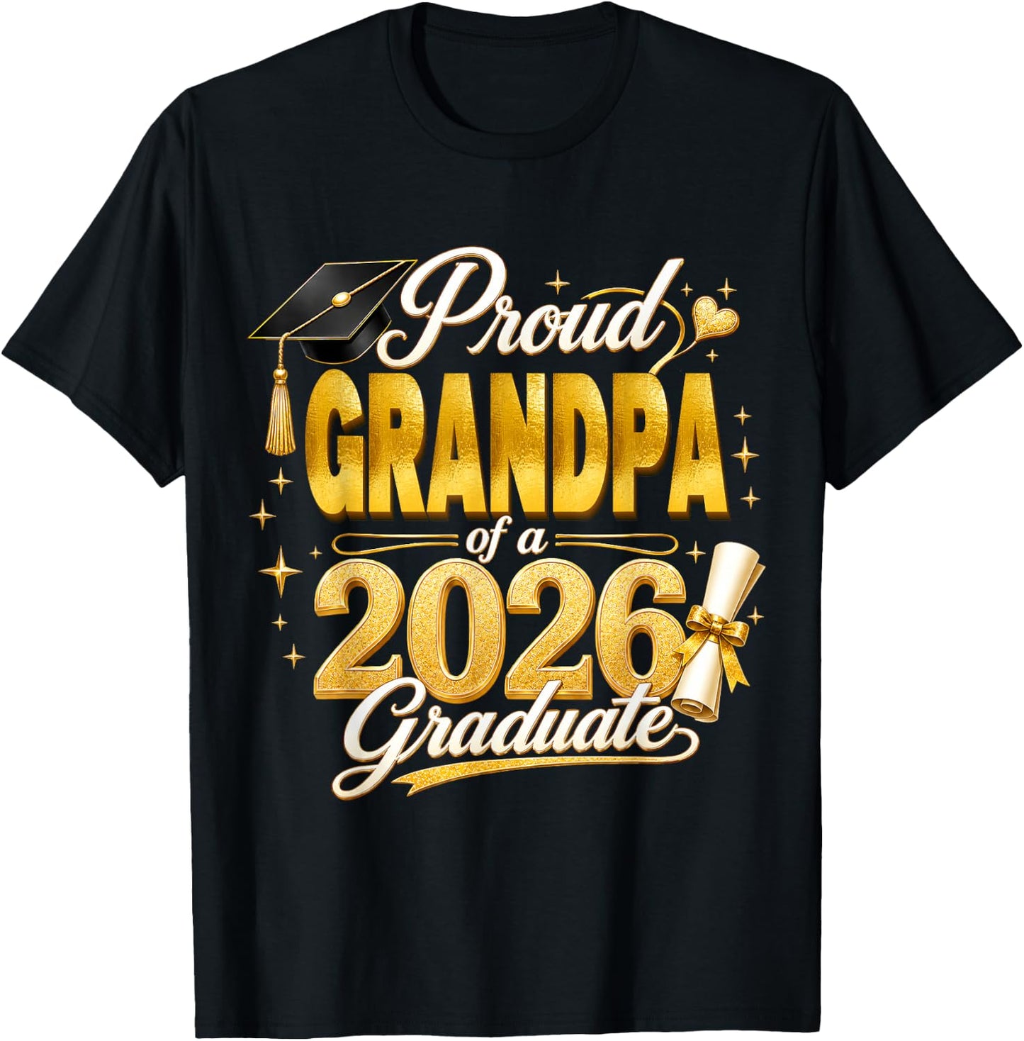 Proud Grandpa 2026 Graduate Senior Graduation Family Pride T-Shirt - T-Shirt | Black