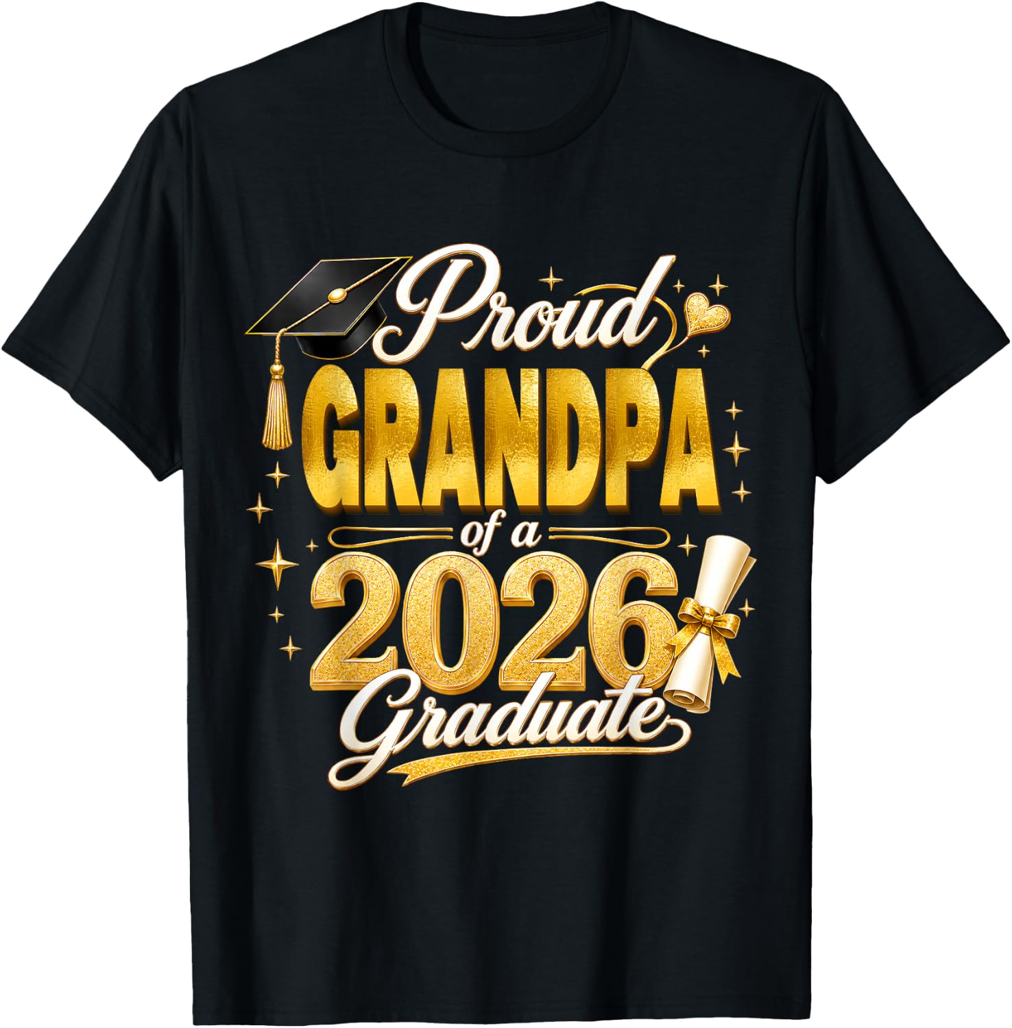 Proud Grandpa 2026 Graduate Senior Graduation Family Pride T-Shirt - T-Shirt | Black
