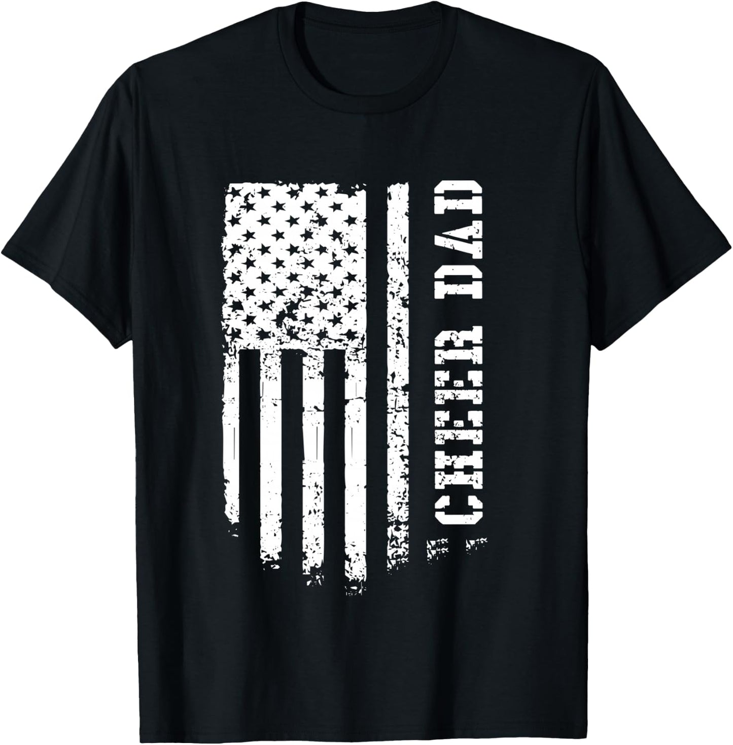 Cheer Dad Cheerleading American Flag Fathers Day Cheerleader T-Shirt - T-Shirt | Black