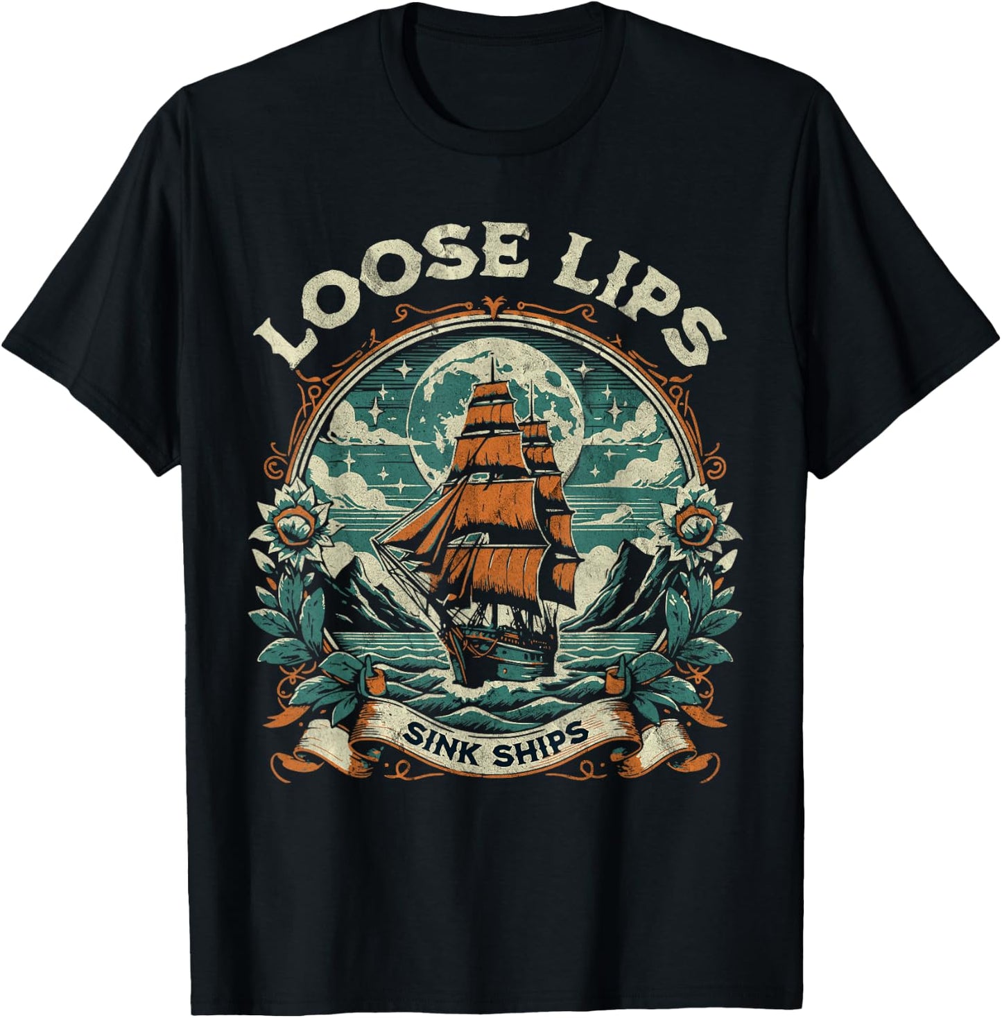 Vintage Loose Lips Sink Ships Traditional Nautical Sailor T-Shirt - T-Shirt | Black