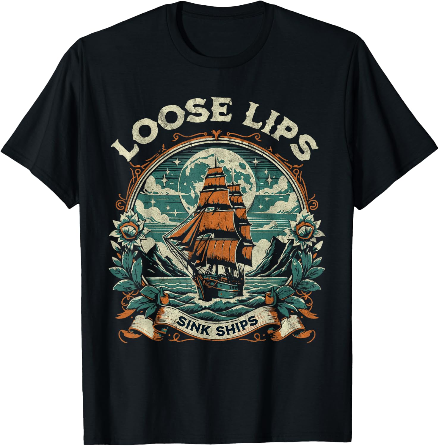 Vintage Loose Lips Sink Ships Traditional Nautical Sailor T-Shirt - T-Shirt | Black