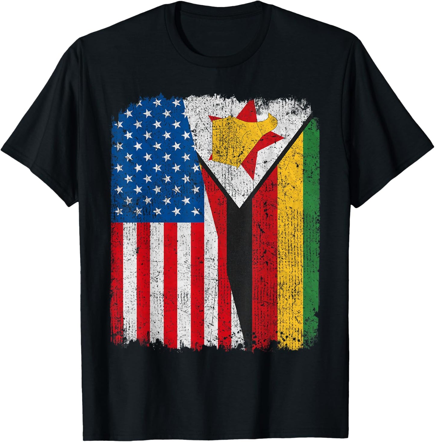 Zimbabwean American Flag Half USA Zimbabwe Root Proud T-Shirt - T-Shirt | Black