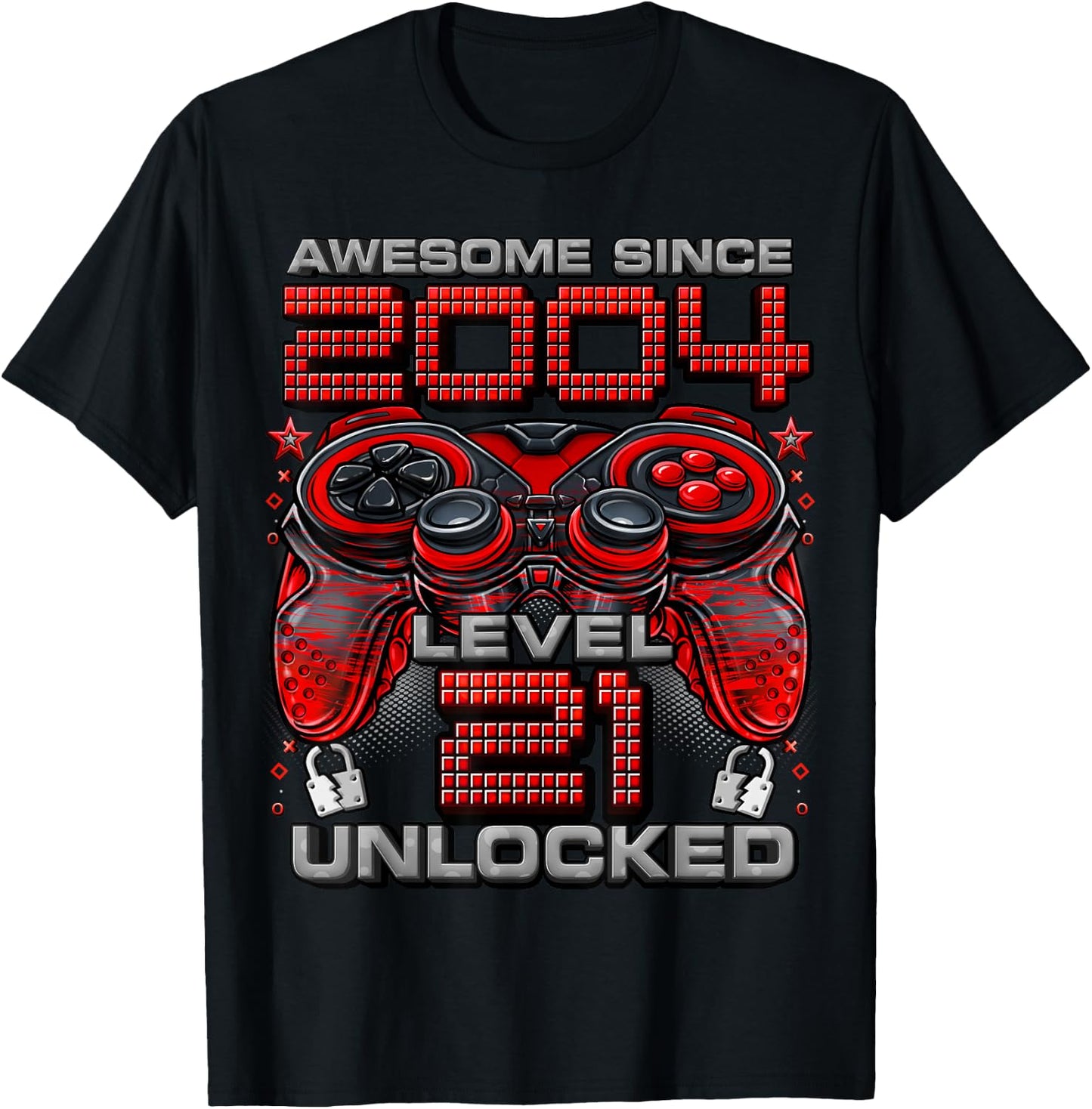 Level 21 Unlocked Awesome Since 2004 21st Birthday Gaming T-Shirt - T-Shirt | Black