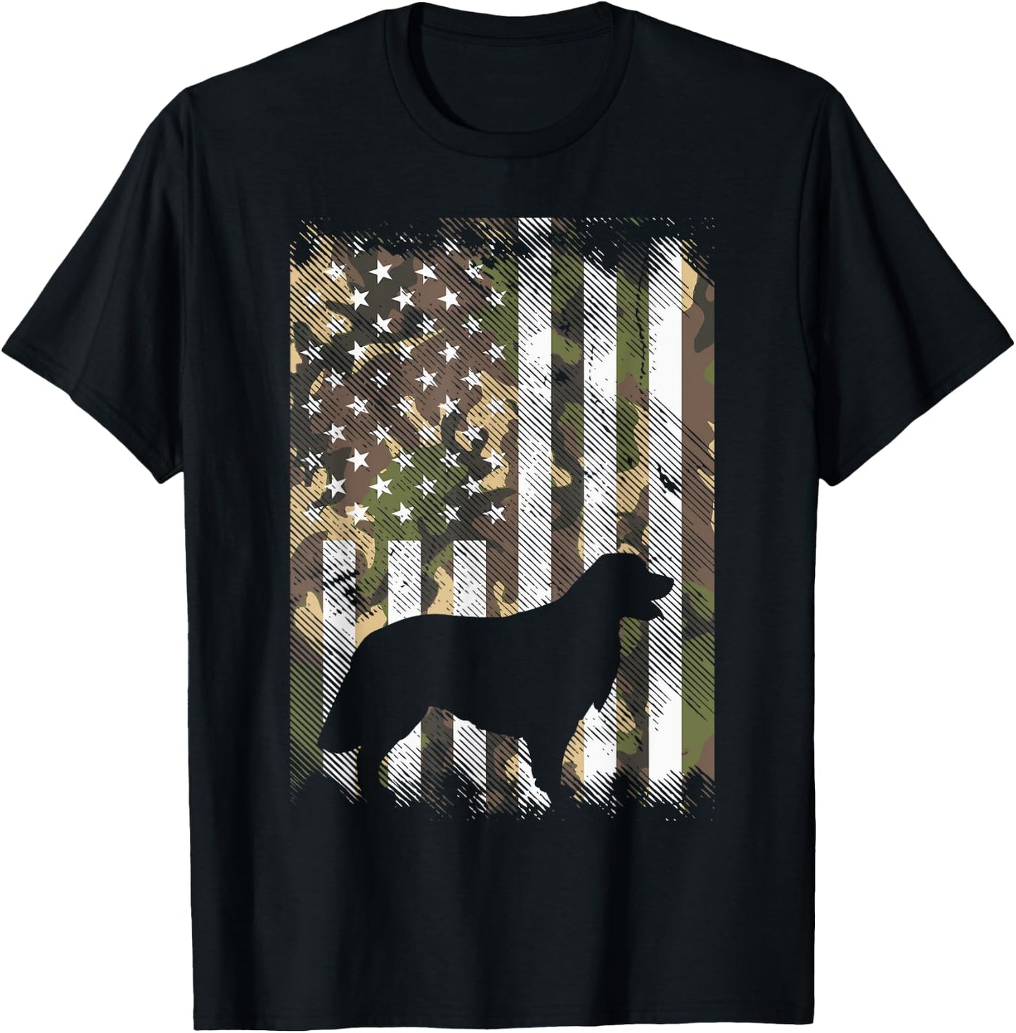 Camo Flag Golden Retriever Vintage Patriotic Dog Lover Gift T-Shirt - T-Shirt | Black