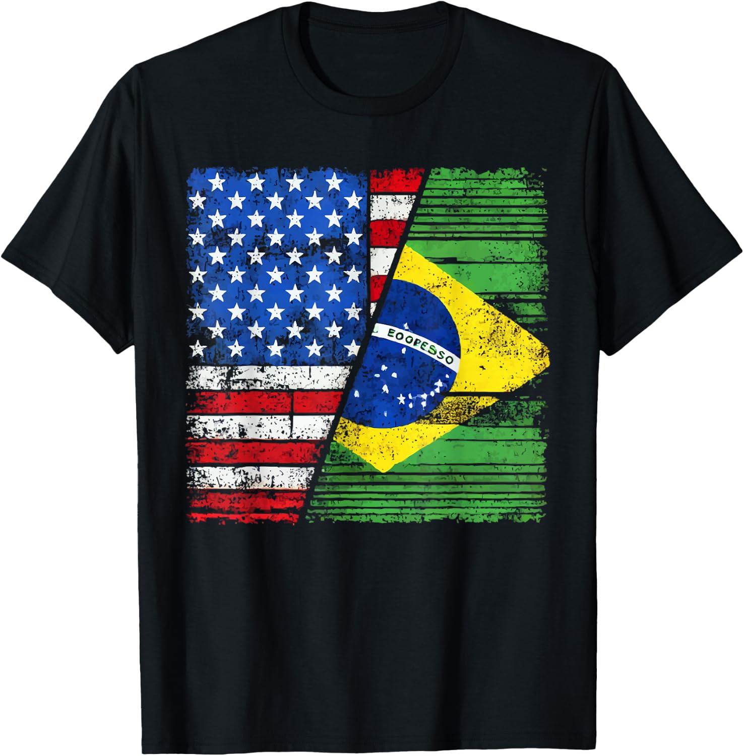 Half American Half Brazilian USA Flag Brazil America T-Shirt - T-Shirt | Black