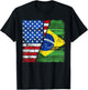 Half American Half Brazilian USA Flag Brazil America T-Shirt - T-Shirt | Black