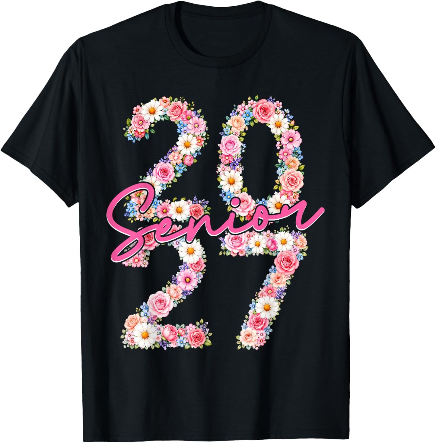 Girl Senior 2027 Floral Flower Class of 2027 Graduation Grad T-Shirt - T-Shirt | Black
