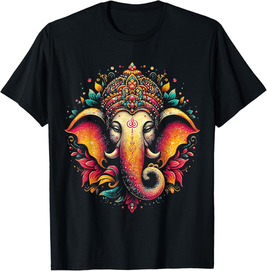 Ganesh Symbol Yoga Hindu Elephant God Ganesha Puja T-Shirt - T-Shirt | Black