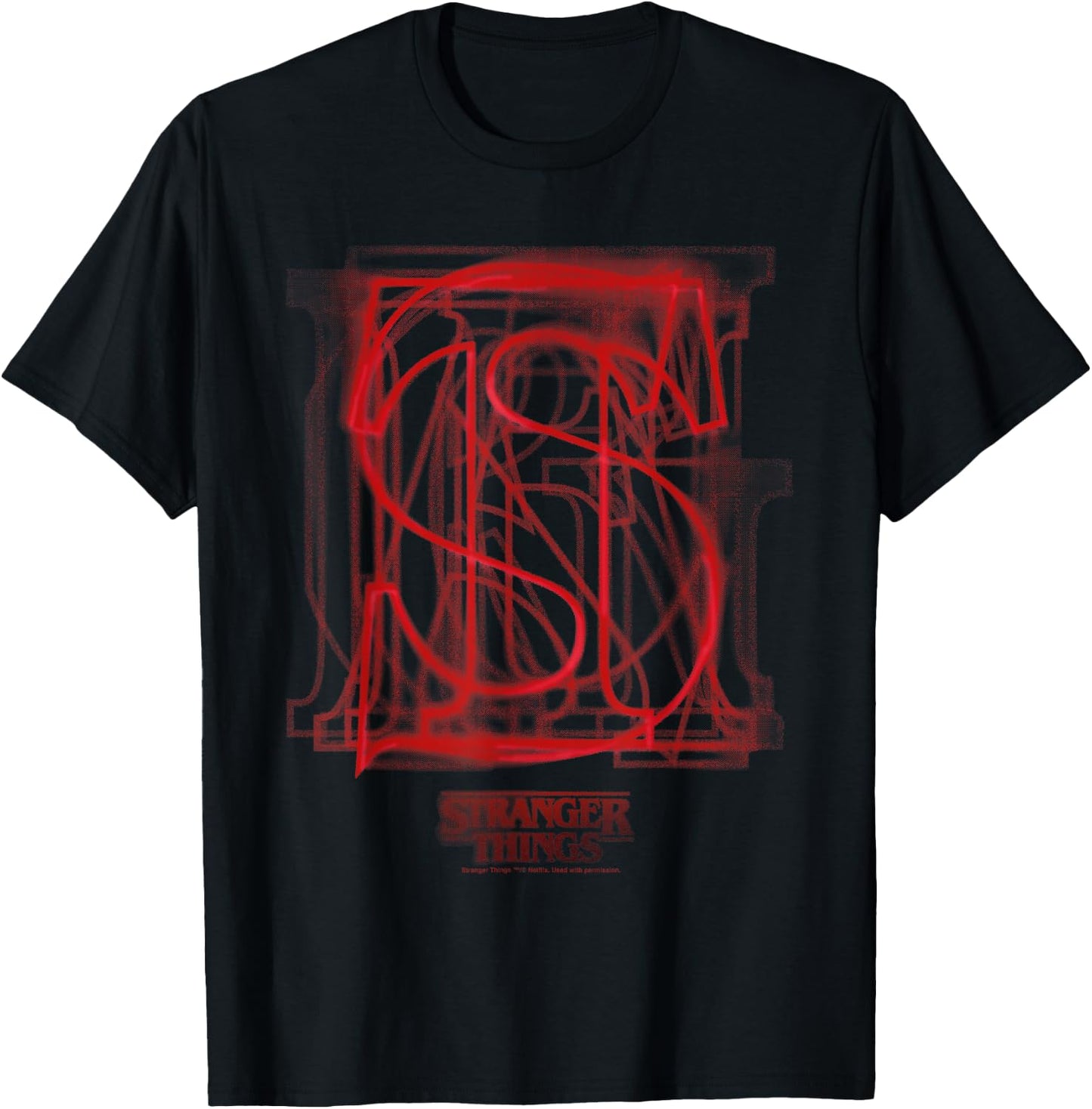 Stranger Things Logo with Overlaid Red Letters, black T-Shirt - T-Shirt | Black