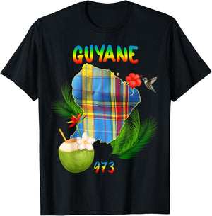 Beautiful French Guiana 973 Madras Hibiscus Hummingbird Coconut T-Shirt - T-Shirt | Black