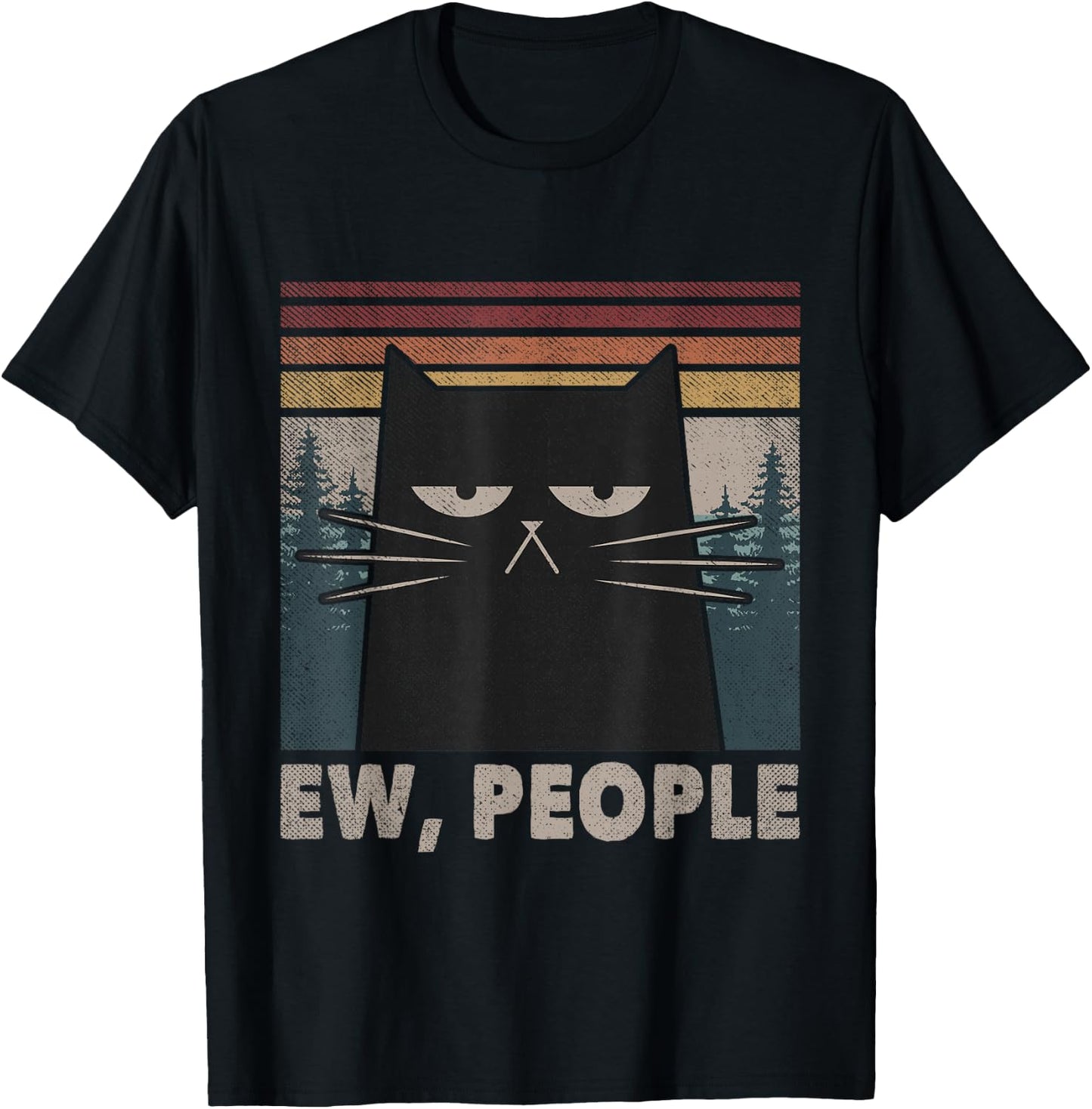Ew People Black Cat Funny Anti Social Introvert T-Shirt - T-Shirt | Black