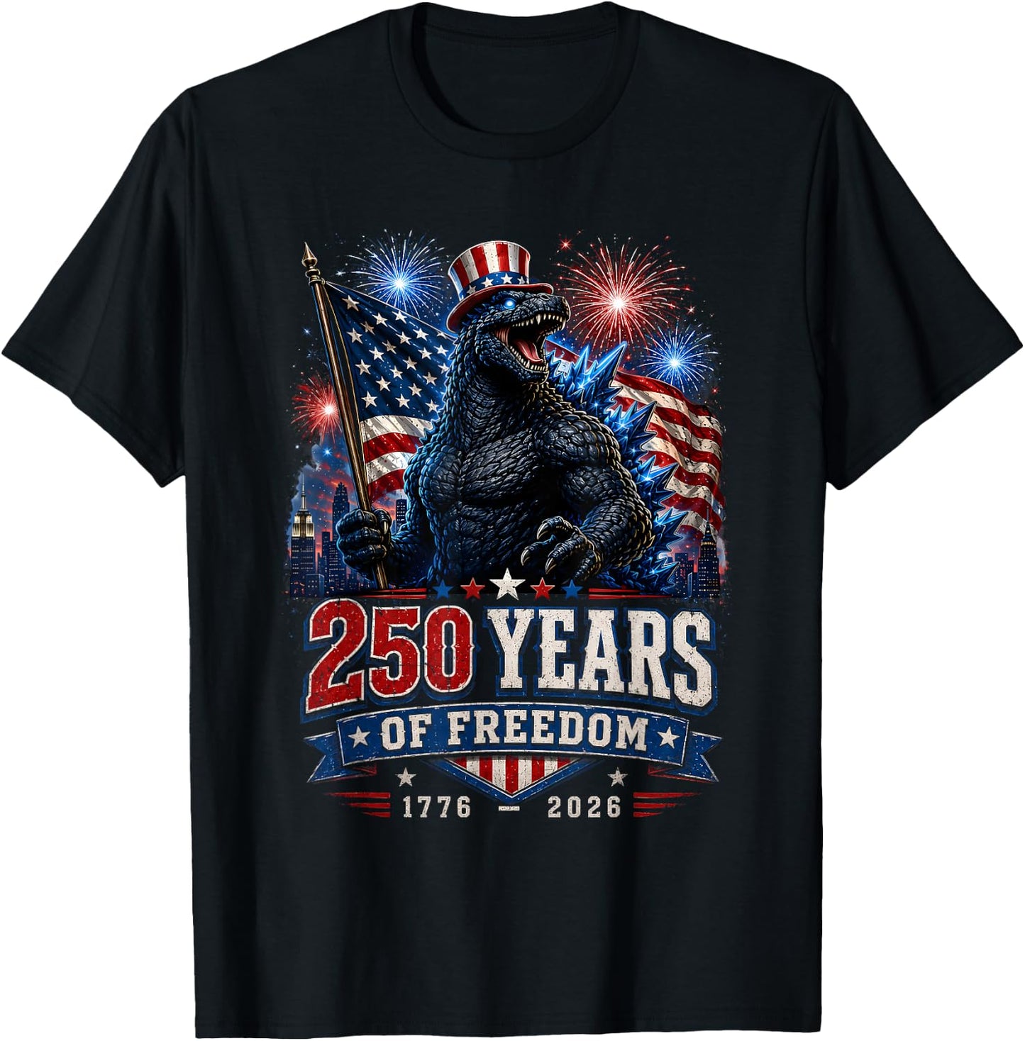 Kaiju Monster Japanese 250 Years 1776 2026 4th of July T-Shirt - T-Shirt | Black