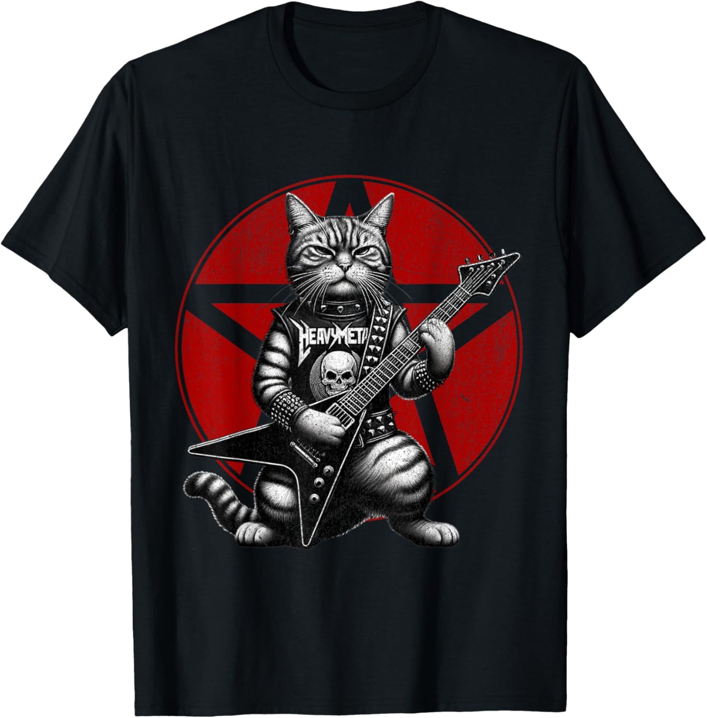 Heavy Metal Cats and Death Metal Music Metalhead Rock Guitar , Black, S T-Shirt - T-Shirt | Black