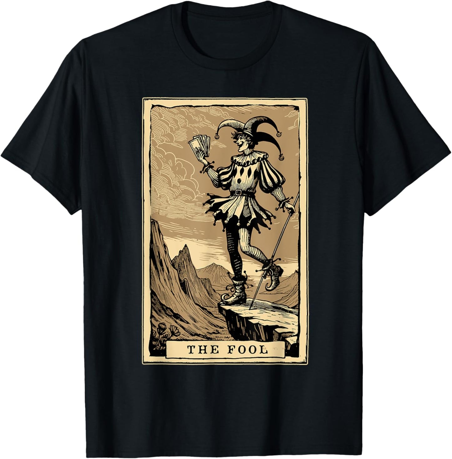 Tarot Card Shirt Jester The Fool Major Arcana Tarot Card T-Shirt - T-Shirt | Black