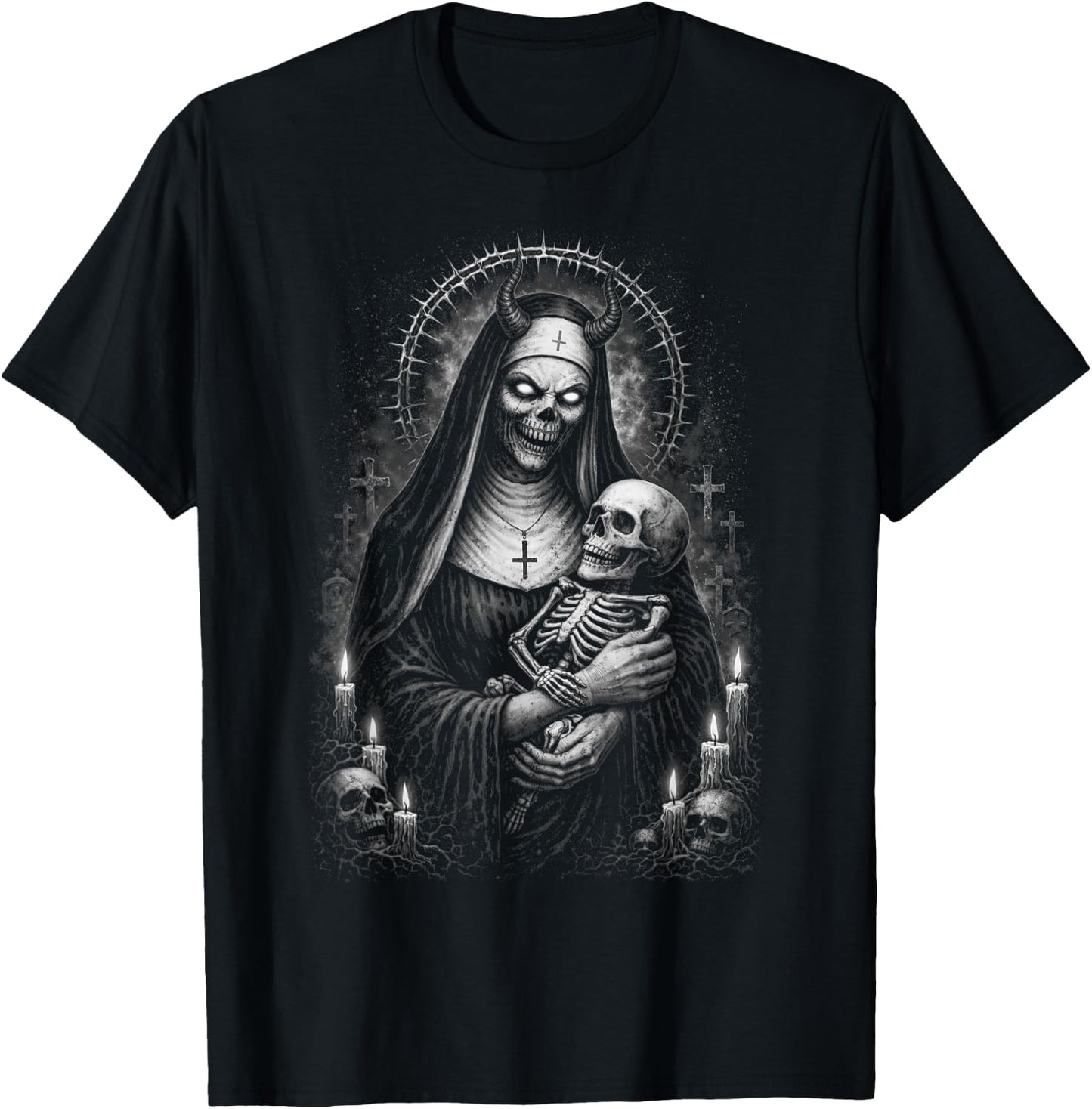 Demonic Nun Gothic Horror Dark Occult Creepy Unholy T-Shirt - T-Shirt | Black