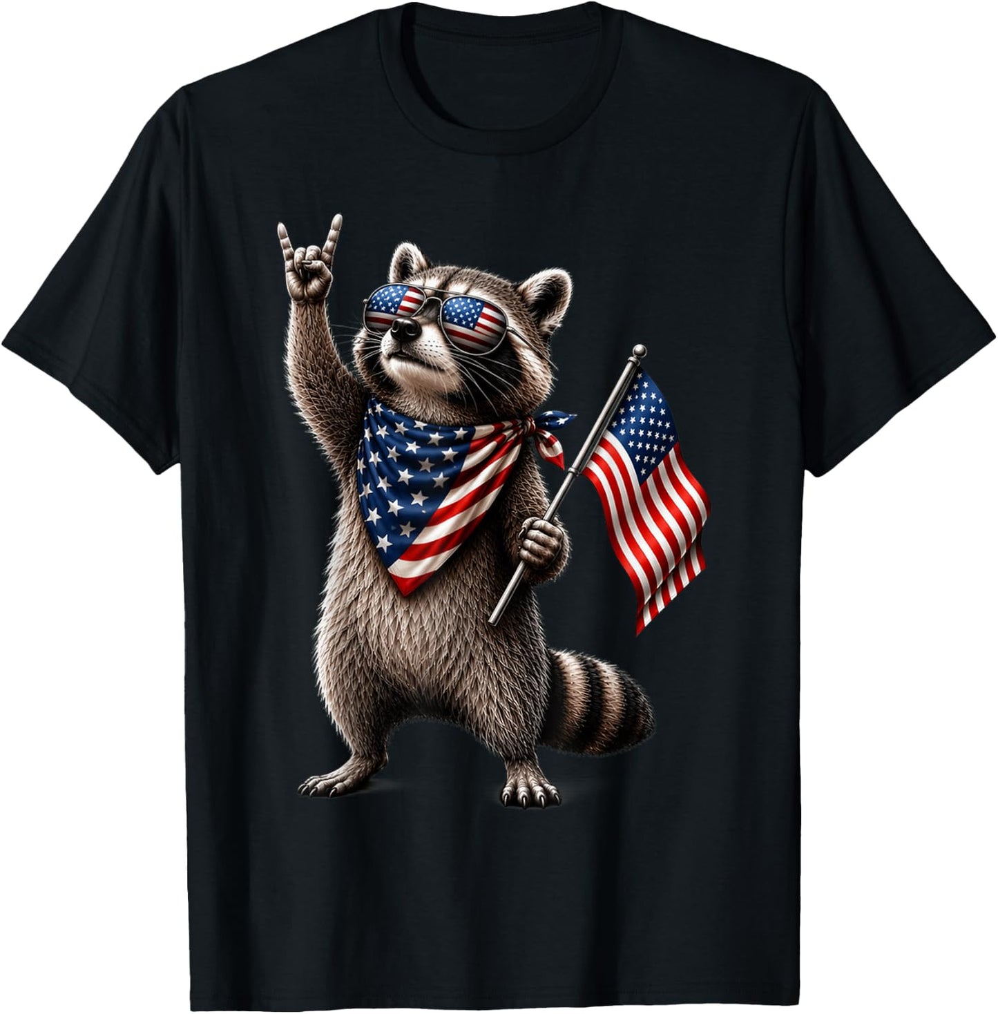 Patriotic Raccoon USA Flag Vintage Fourth of July T-Shirt - T-Shirt | Black
