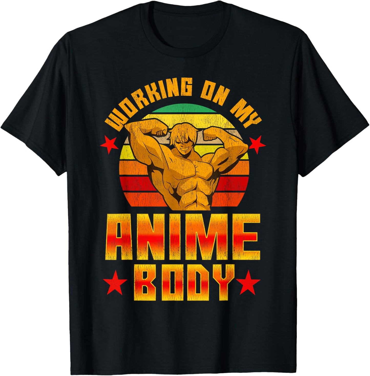 Working On My Anime Body Vintage Retro Bodybuilder T-Shirt - T-Shirt | Black
