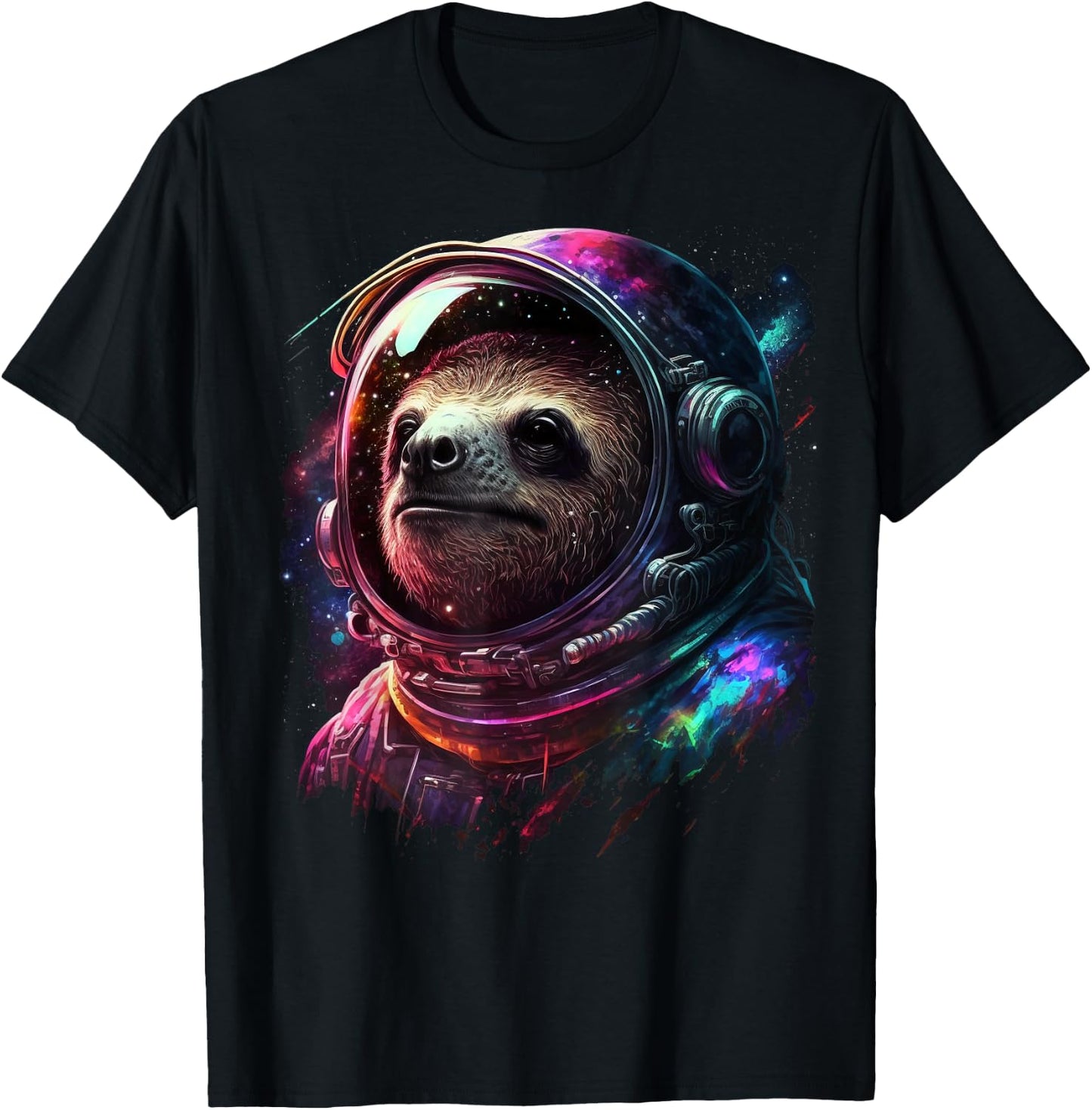 Sloth Astronaut in Space Suit Colorful Cosmos Explorer T-Shirt - T-Shirt | Black