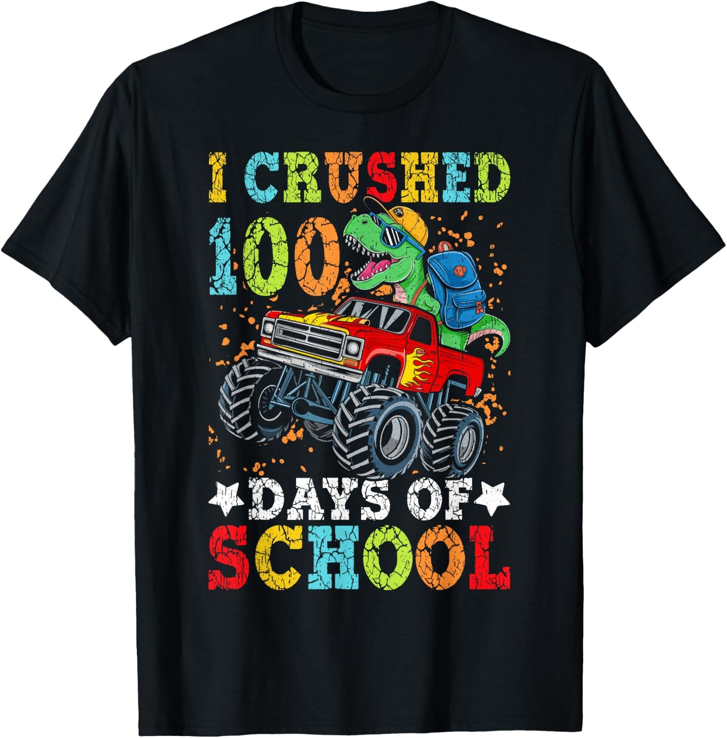 I Crushed 100 Days of School Dinosaur Monster Truck Boys T-Shirt - T-Shirt | Black