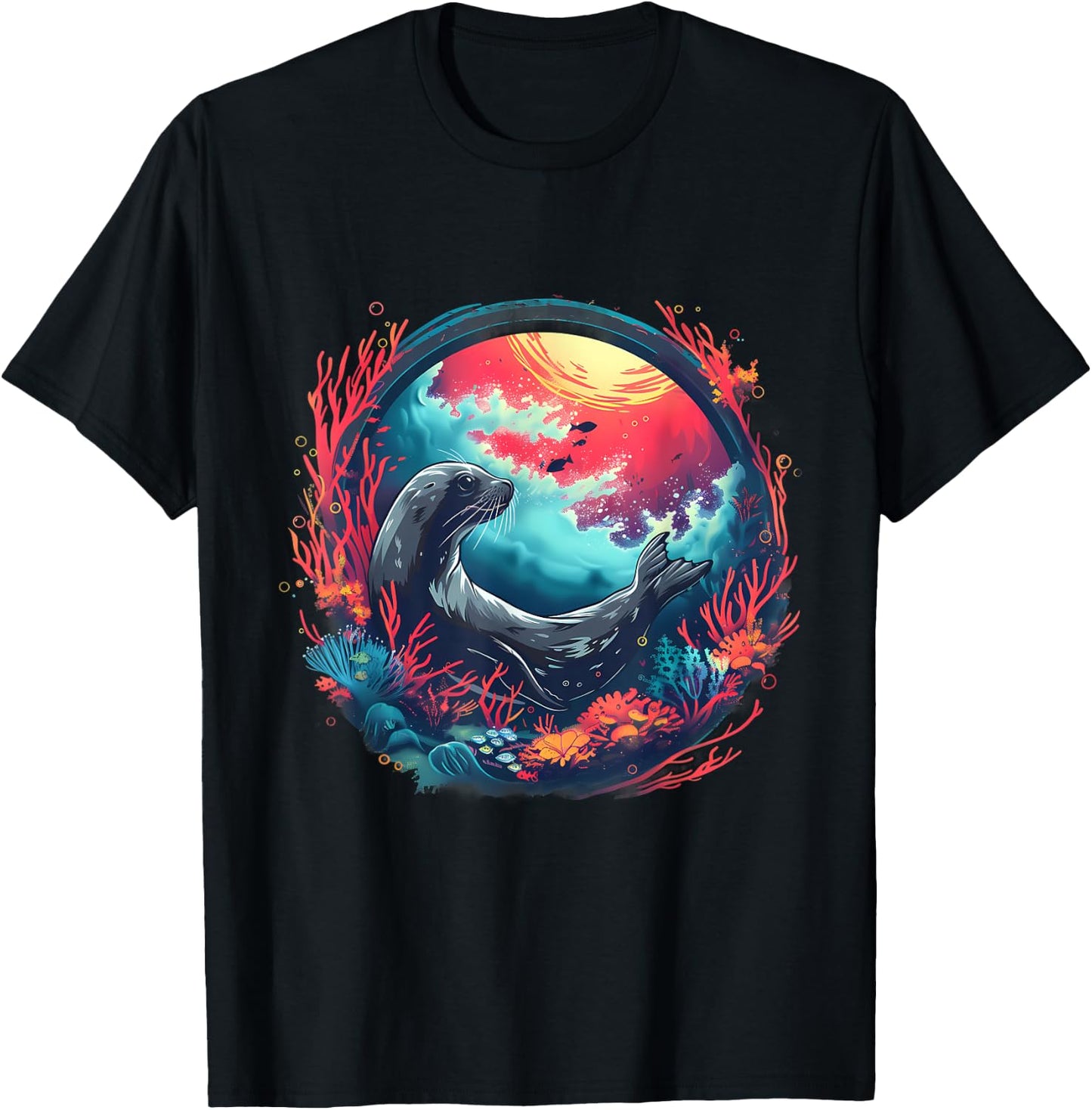 Seal Ocean Sea Animal Sea Ocean Seal Artwork Marine Mammal T-Shirt - T-Shirt | Black
