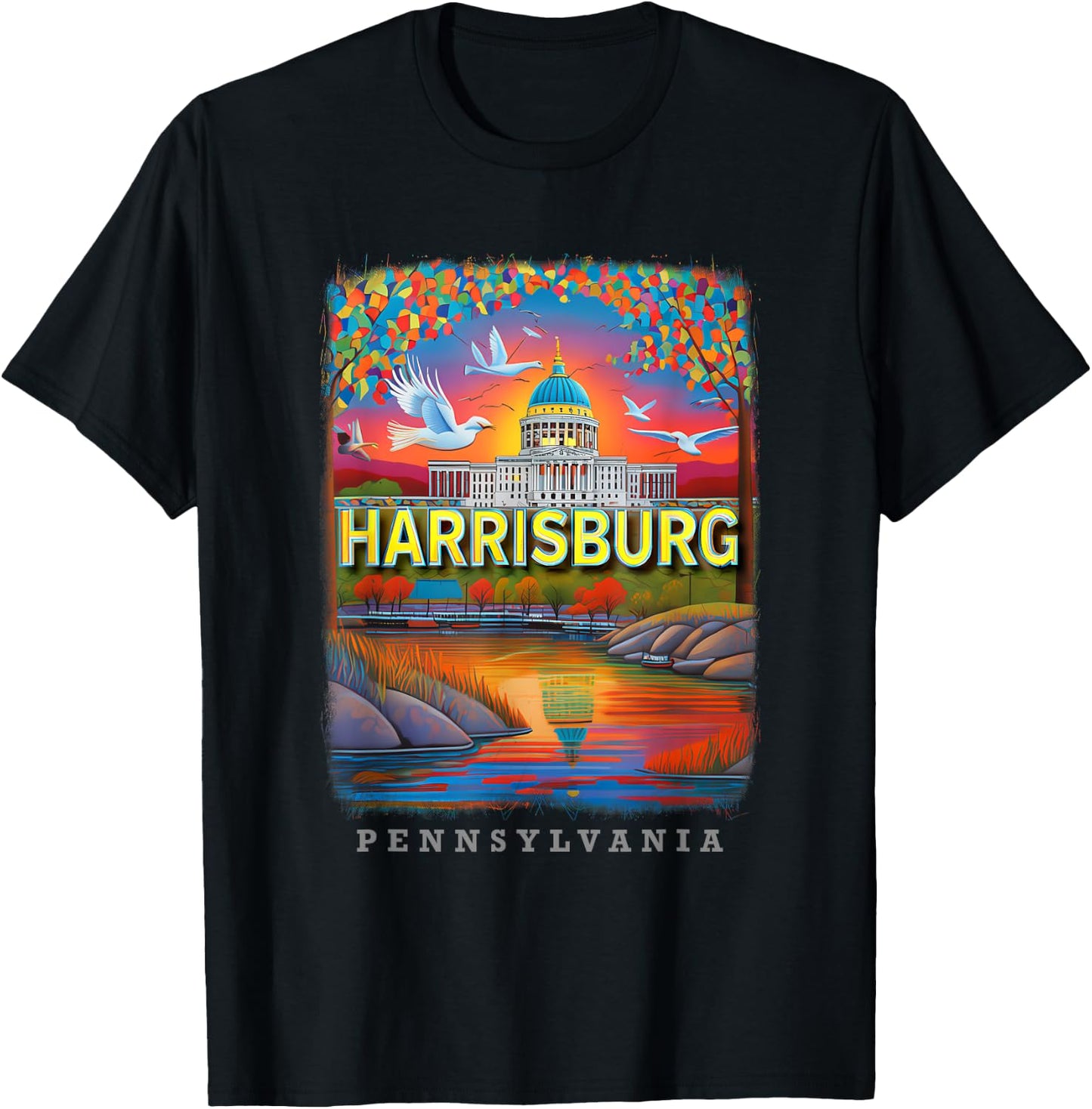 Harrisburg Pennsylvania PA Riverside Reflections SD071 T-Shirt - T-Shirt | Black