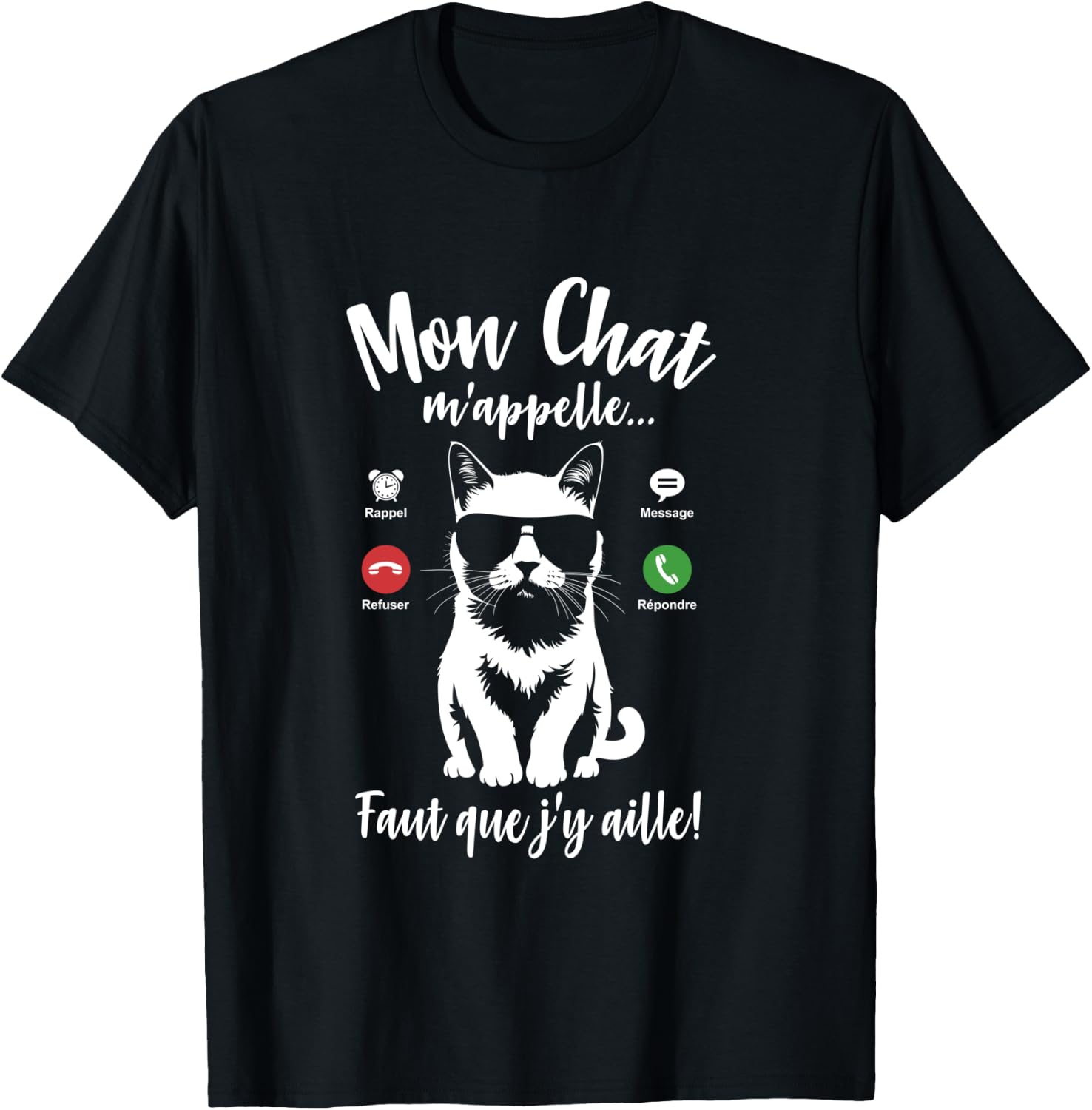 Silhouette Cat Woman Girl Funny My Cat Calls Me Calls Me Design T-Shirt - T-Shirt | Black