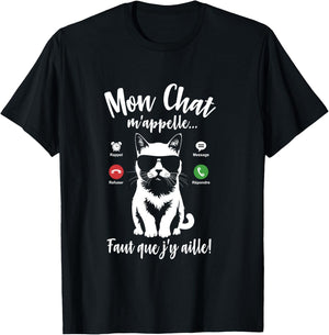 Silhouette Cat Woman Girl Funny My Cat Calls Me Calls Me Design T-Shirt - T-Shirt | Black