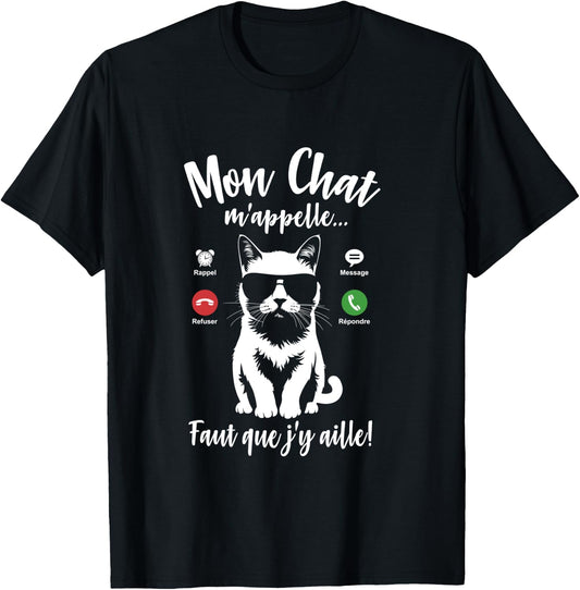 Silhouette Cat Woman Girl Funny My Cat Calls Me Calls Me Design T-Shirt - T-Shirt | Black